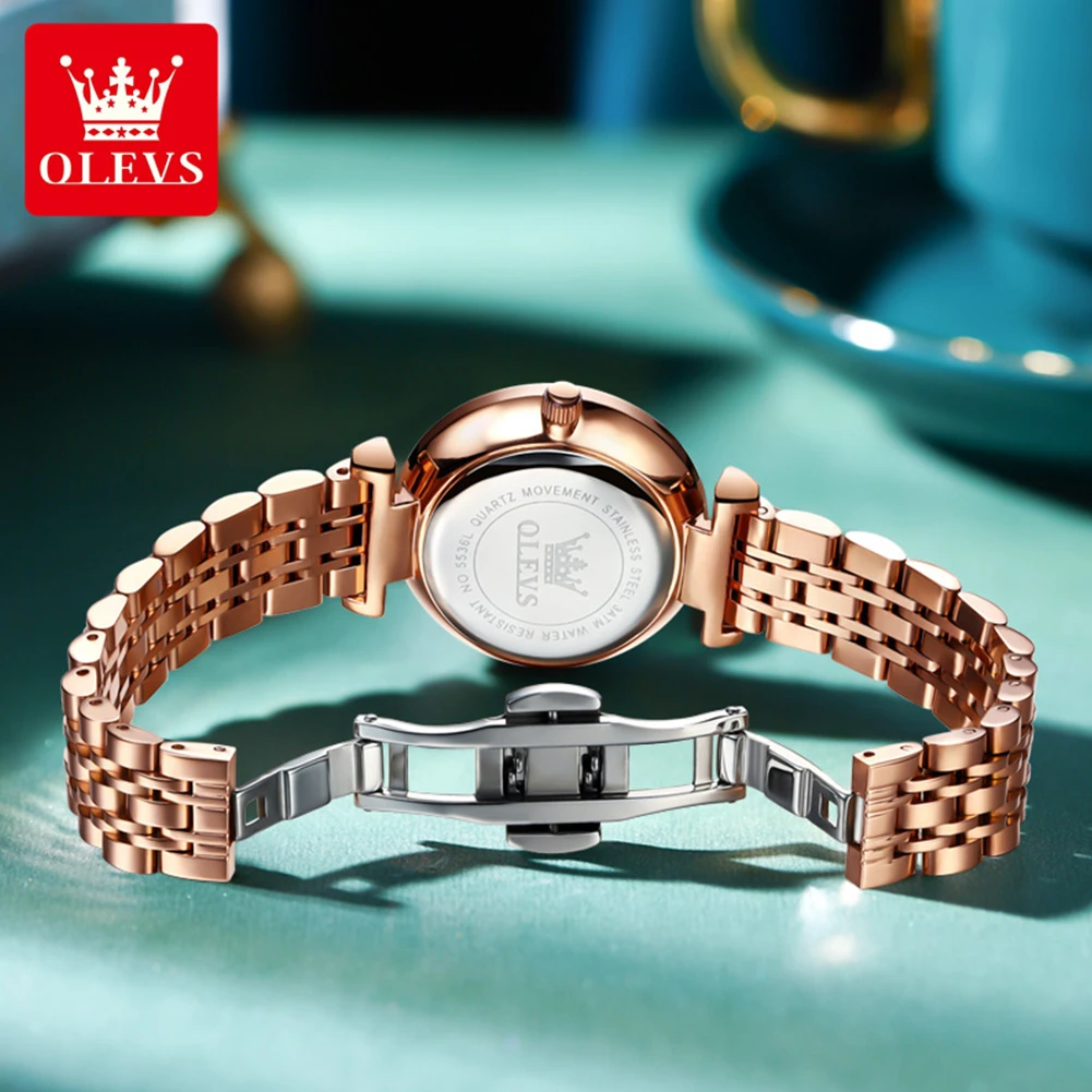 OLEVS 5536 Quartz Fashion Watch Gift Round-dial Stainless Steel Watchband Calendar