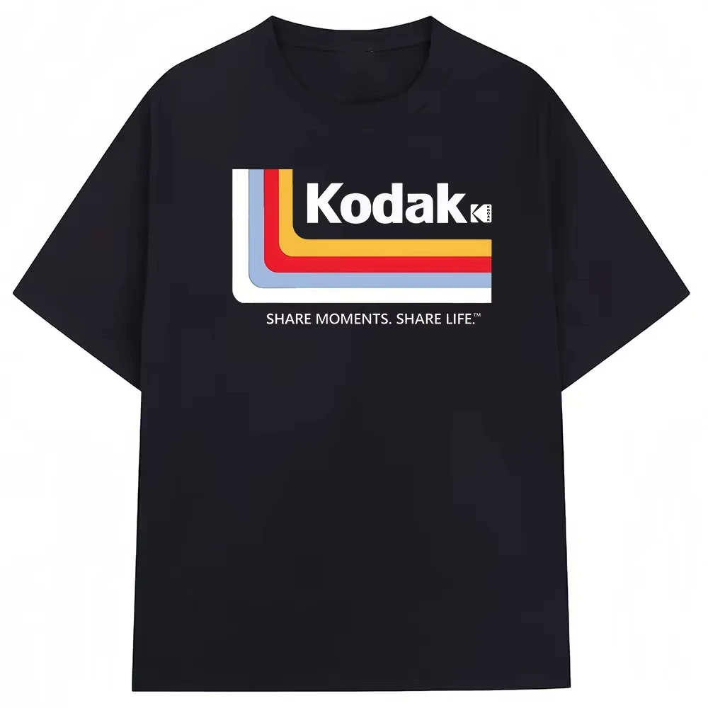 Retro Rainbow Stripe Logo Double Sided Graphic T Shirt Vintage Camera Brand Fans Casual Men's Women's and Kids Short Sleeve Tee