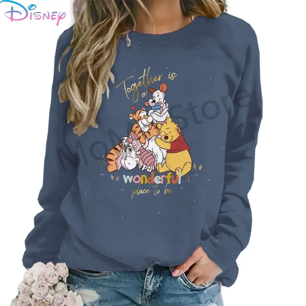 Disney Winnie The Pooh Women\'s Long Sleeve Sweatshirts O Neck New Y2k Clothes Lovely Autumn Party S-3XL Streetwear Fashion 2024