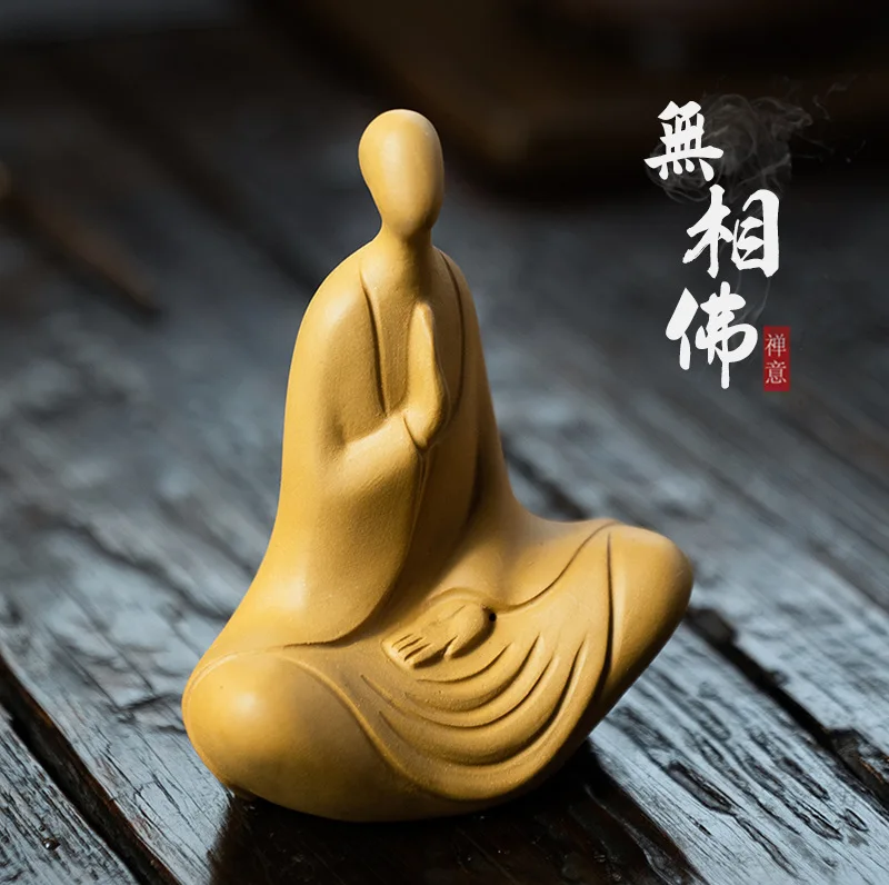 Yixing purple sand tea pet faceless Buddha tea set ornament small novice Zen small monk desktop decoration