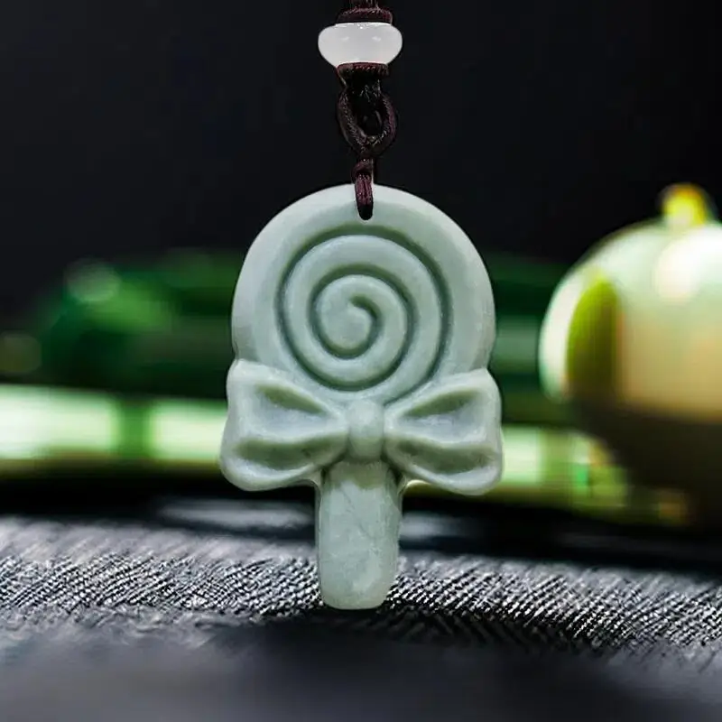 

Natural Real Jade Lollipop Pendant Necklace Gift Gemstones Luxury Chinese Talismans Carved Jewelry Fashion Charm Vintage Amulet