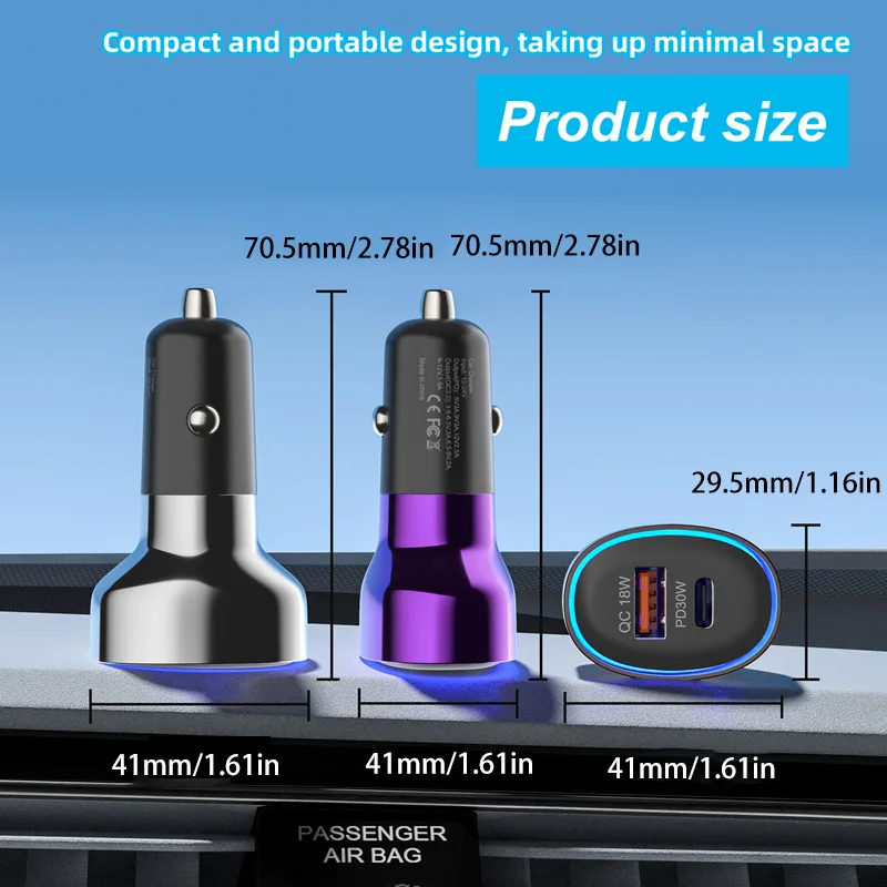 شاحن سيارة سريع Xiaomi 120 وات 2 في 1 USB C 30 وات + تيار متردد 30 وات شحن سريع 3.0 منفذ مزدوج عالمي 12 فولت 24 فولت لهواتف iPhone/Samsung/Android