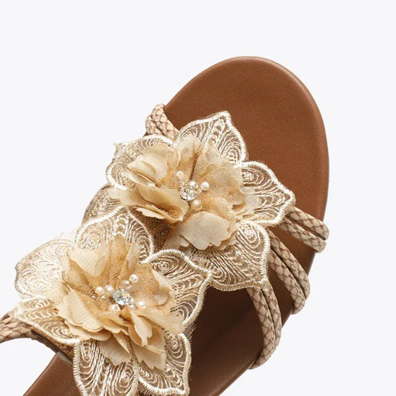 Summer Women 1.5cm Platform 5cm High Heels Sandals Lady Soft Holiday Outside Shoes Female Roman Elegant Leisure Flower Sandals