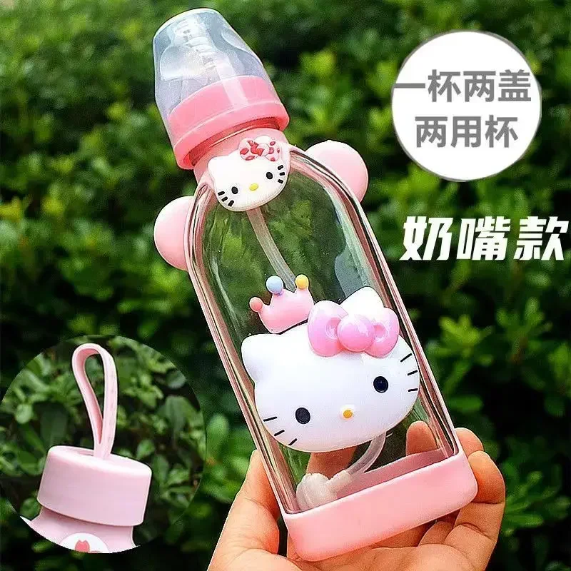 Sanrio Anime Adult Baby Bottle and Water Cup Hello Kitty Flat Bottle with Straw Replaceable Portable Water Cup Cute Girly Heart