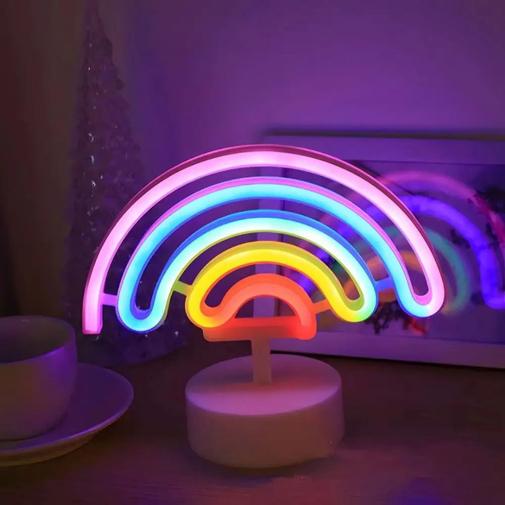 

Colorful LED Neon Sign Nightlight with Base 3D Acrylic Desktop Rainbow Night Light Battery USB Dual-use Creative