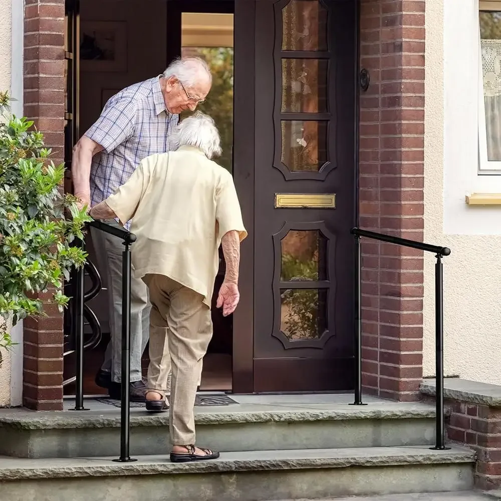 2 팩 야외 계단 난간 2 또는 3 단계 계단 조정 가능한 단철 금속 핸드 레일 키트 방수 내구성 쉬운 설치