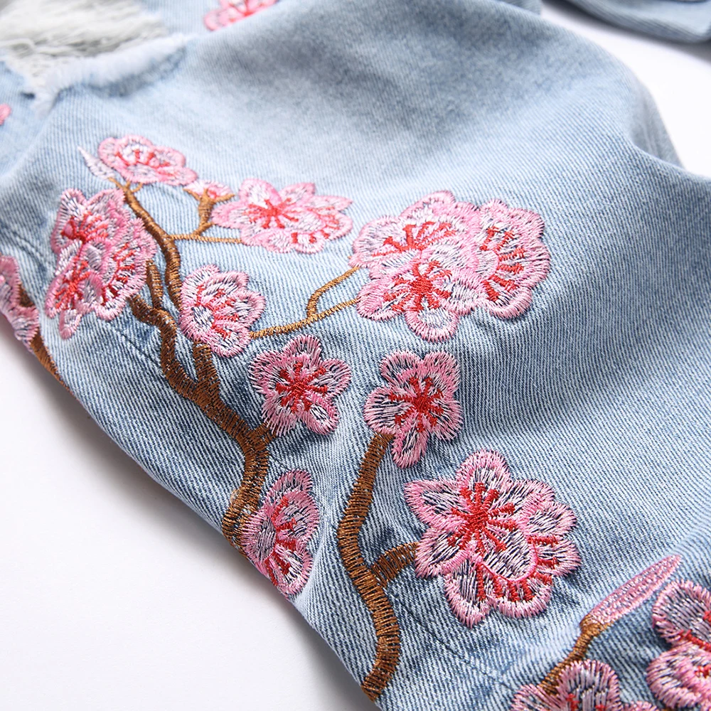 남성 꽃 자수 데님 청바지 streetwear 라이트  - Embroidery Jeans Sakura 리뷰 및 가격