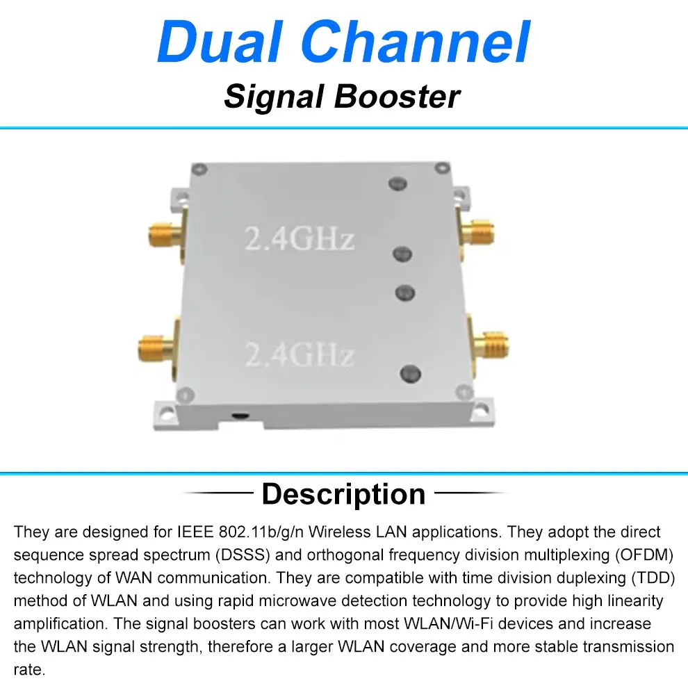 WiFi Booster Dual Band 36dBm 4W Signal Amplifier 2.4GHz 5.8GHz Channel High Power Range Extender 802.11 b/g /n/ac for Drone