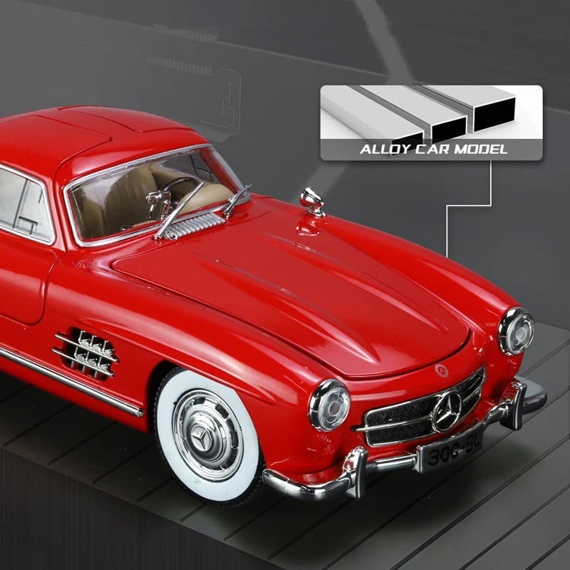 1:24 Benzs 300SL Alloy Car Model Diecast Metal Classic Vehicle Car Model Simulation Sound and Light Collection Children Toy Gift