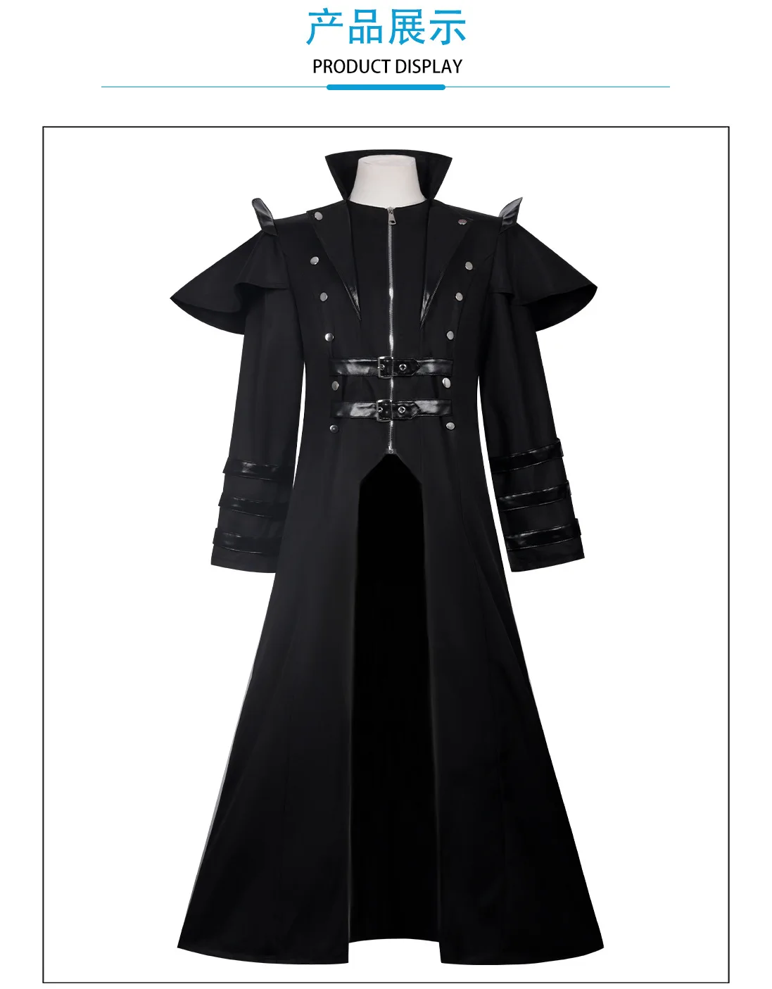 Vintage Halloween Medieval Steampunk Assassin Elves Pirate Costume Adult Men Black Long Split Jacket Gothic Armor Leather Coats view 3