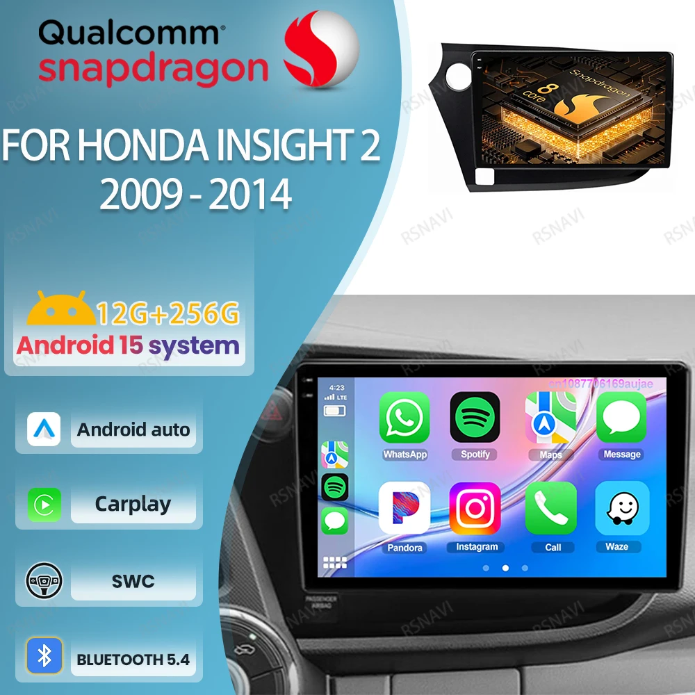 

Автомобильный радиоприемник Android 15 для Honda Insight 2 2009-2014 QLED 4G LTE Wireless Carplay Auto 5G WIFI Авторадио Навигация GPS Qualcomm