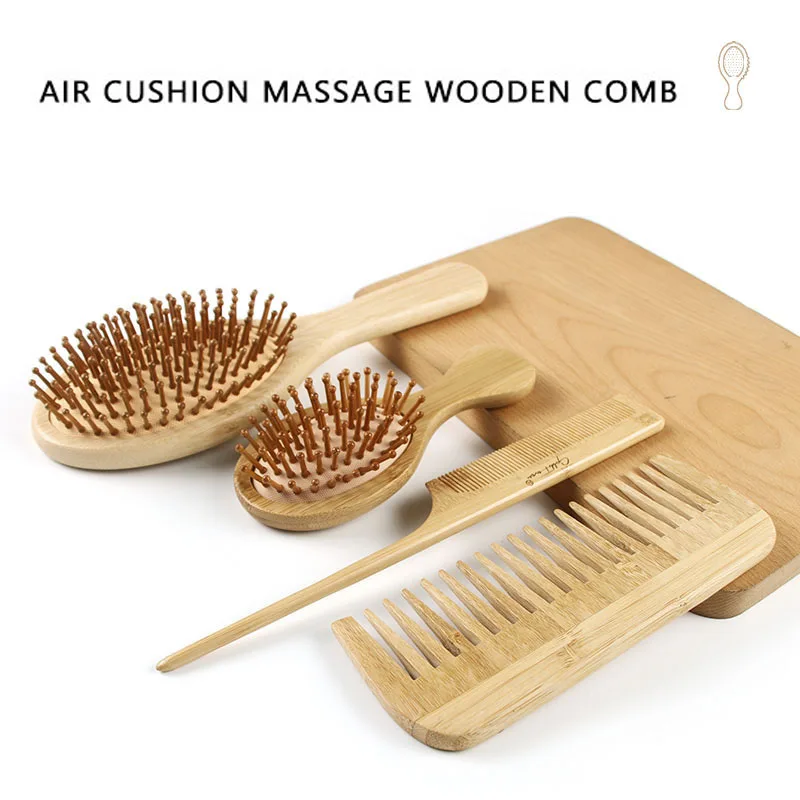 Personalized Wide Tooth Wood Combs for Hair Massage Scalp Bamboo Hair Brush Women Custom Styling Hair Comb Detangling HairBrush