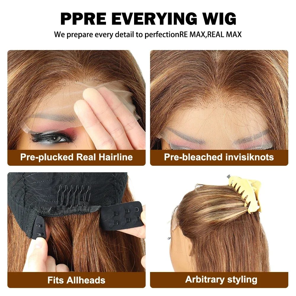 250% Density Full Hd Lace Front Wig 360 4/27 Highlight Ombre Lace Wigs 30 40 Inch Bone Straight Human Hair Pre Plucked HD Lace Frontal Wig 100% Human Hair For Women