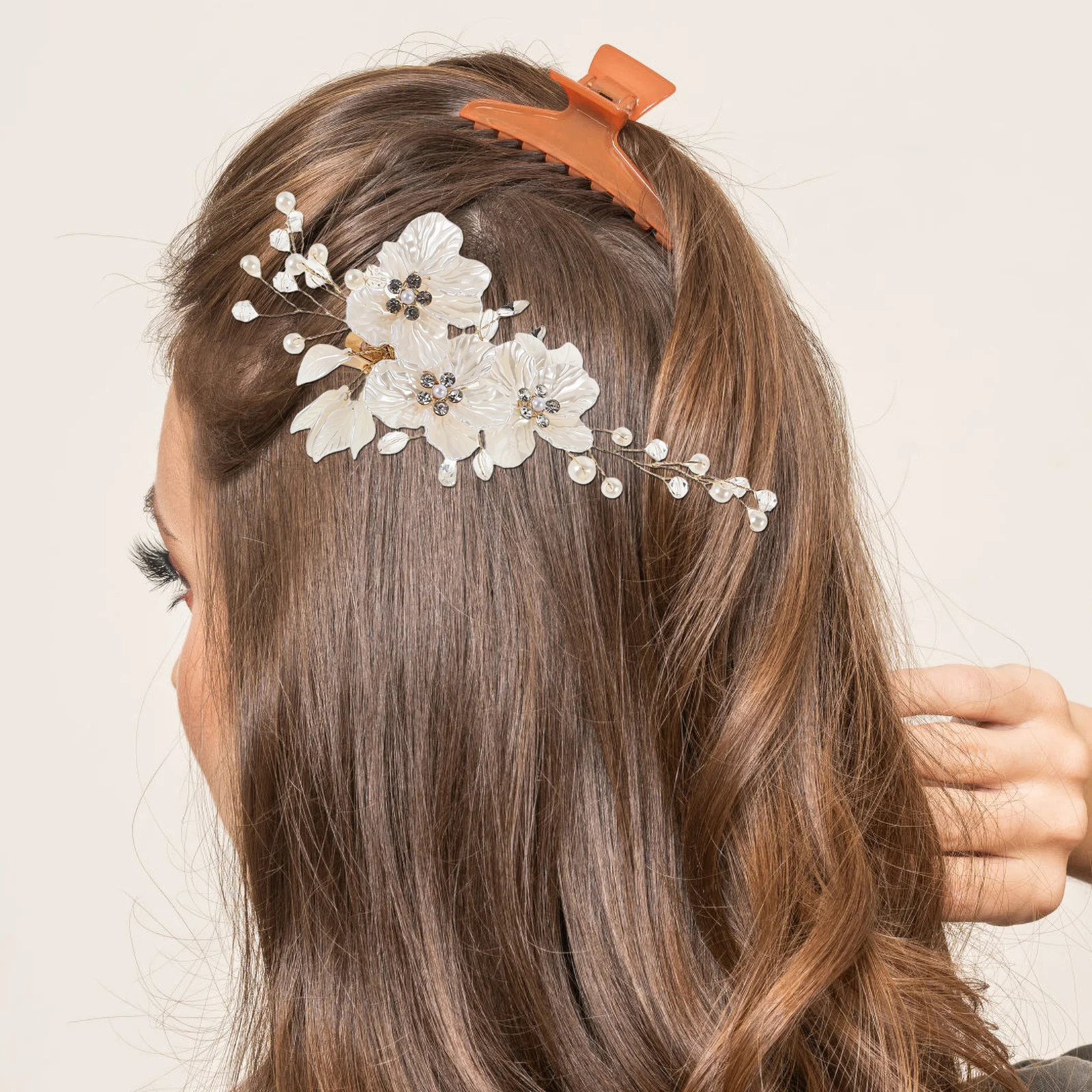 2 قطعة مقاطع الشعر الزفاف اللؤلؤ زهرة اكسسوارات الزفاف أوبدو حجر الراين العروس خوذة وصيفه الشرف كريستال مجوهرات الزفاف #4