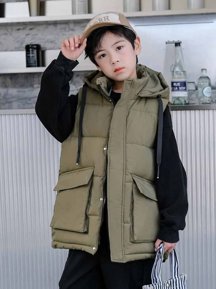 

-30 Degree Winter Cotton Jacket Boys Hooded Coat Big Pocket Children Outerwear Teenage Kids Parkas Snowsuit 4-12 Year TR279