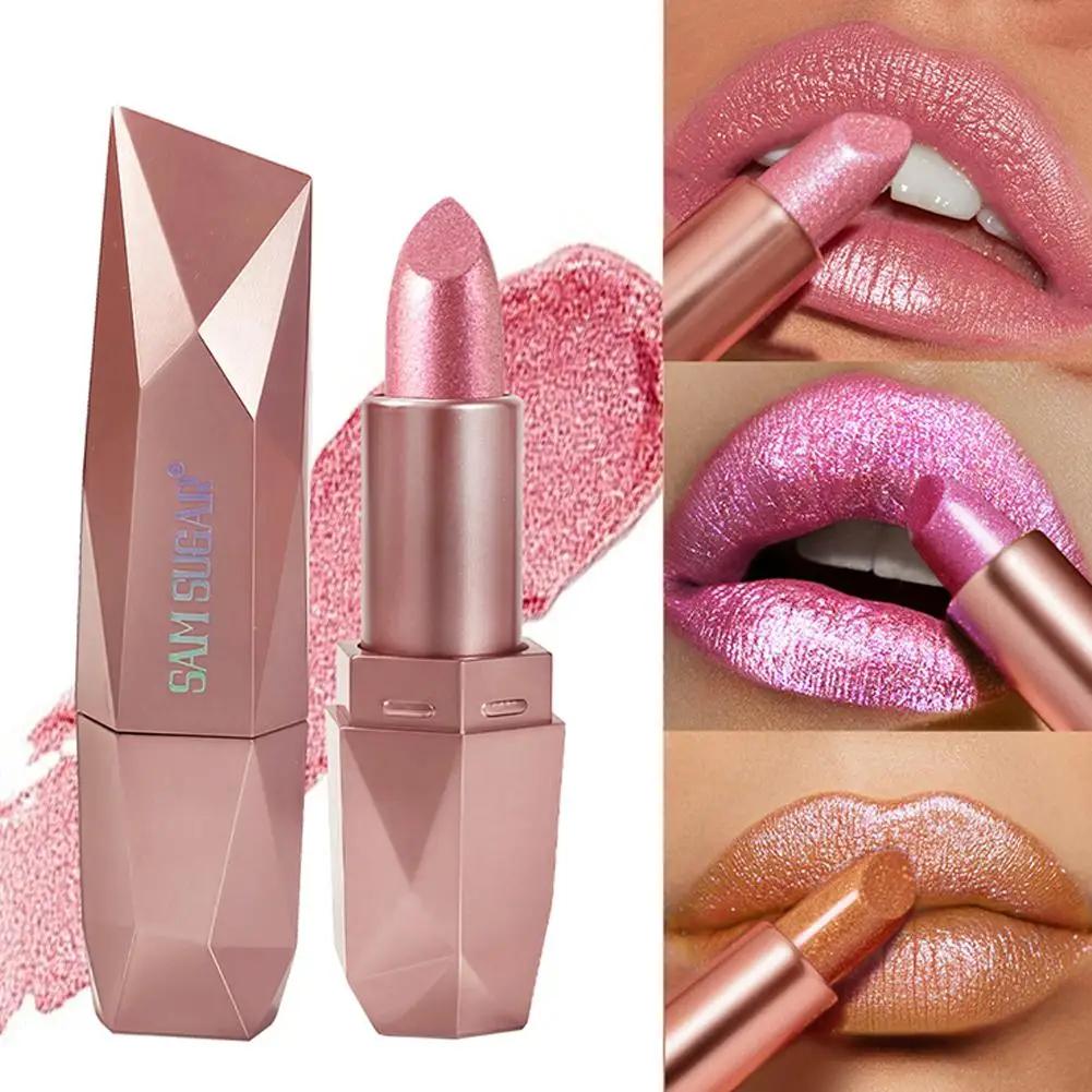 Diamond Pearlescent Lipstick Waterproof Long-Lasting Metallic Shine Highly Pigmented Sparkling Dazzling Charming Lip Gloss
