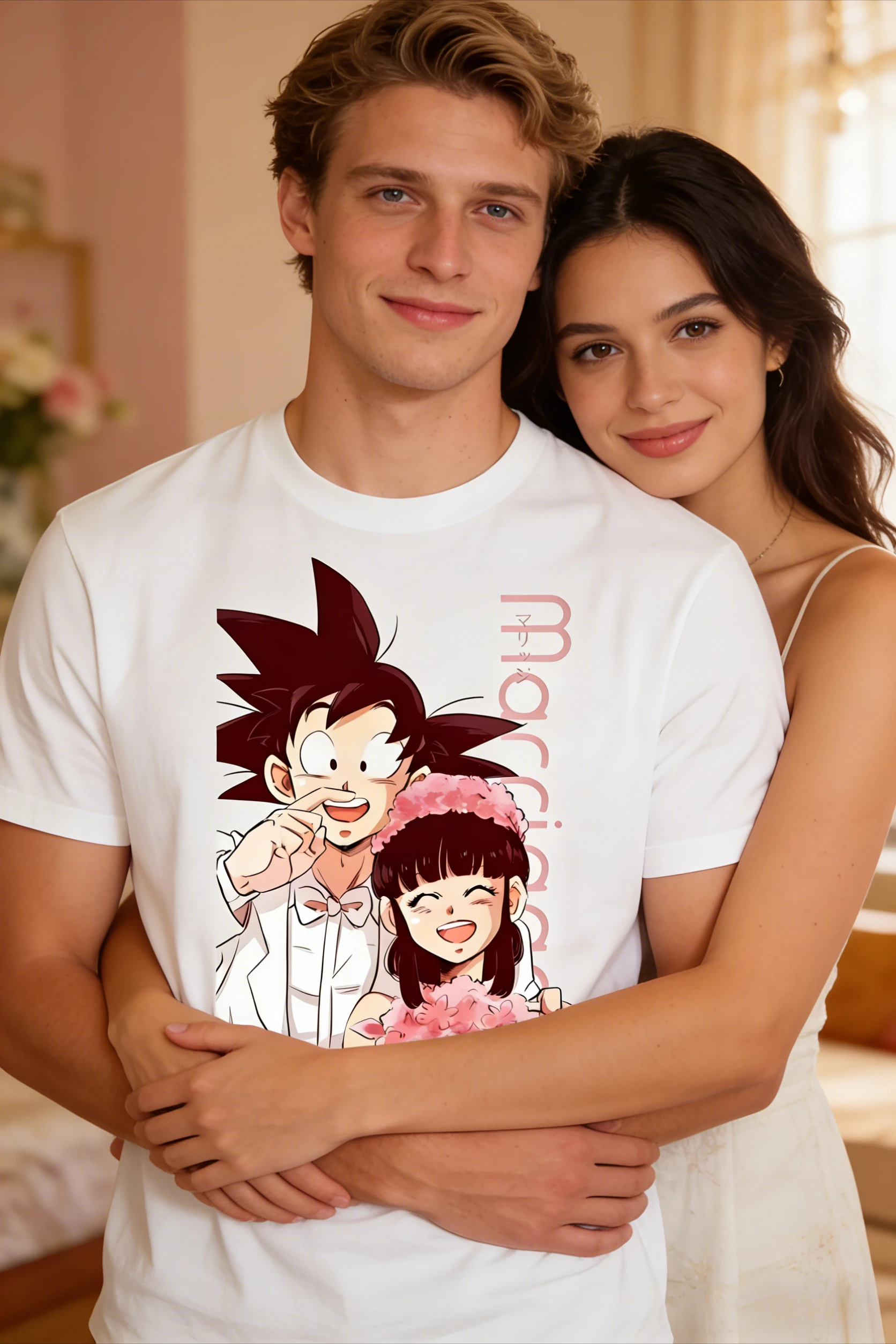 Dragon Ball Goku ChiChi Hochzeitspaar-T-Shirts, lässige, kurzärmlige, passende Oberteile aus Baumwolle für Liebhaber, Valentinstagsgeschenk