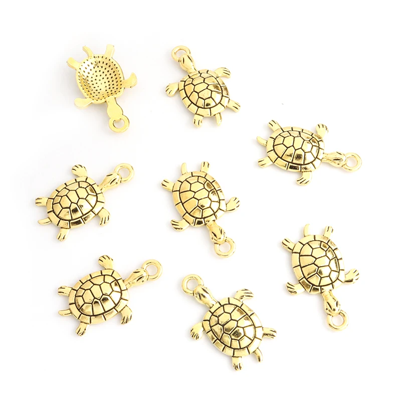 20pcs Retro Turtle Shape Alloy Charms Marine Style Necklace Earrings Cute Animal Pendants for DIY Creative Personality Trinkets