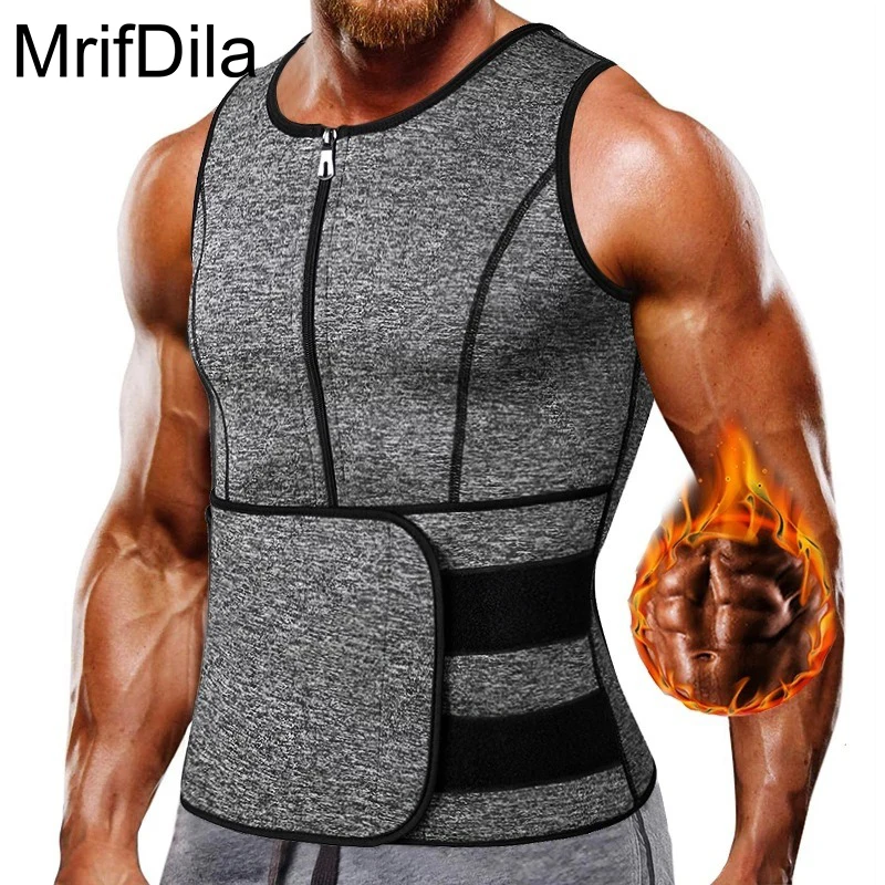 MrifDila-Chaleco de Sauna para sudar para hombre, entrenador de cintura con cremallera, camiseta sin mangas de neopreno ajustable, traje de entrenamiento de Sauna con cremallera, moldeador de cuerpo