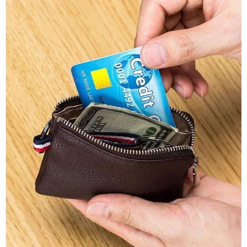 Echt leder Geldbörse Mini ultra dünne kleine Reiß verschluss niedliche Brieftasche weiches Rindsleder Führerschein Schlüssel tasche Karten halter