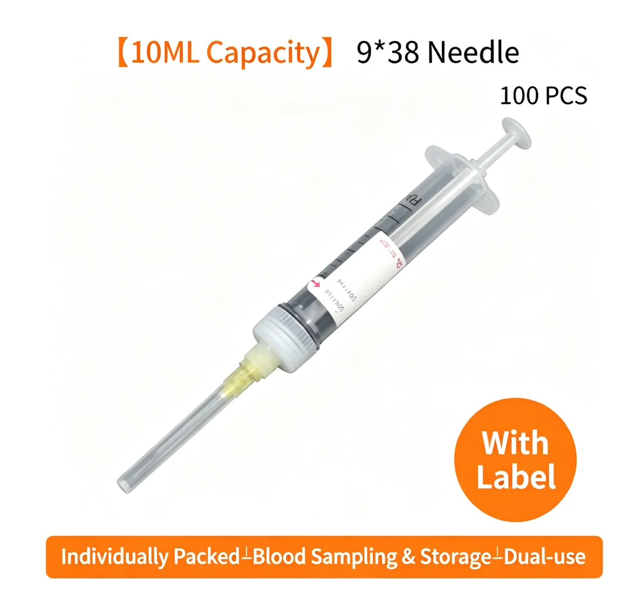 Disposable veterinary blood collection syringes 5ml 10ml for farm animals, pigs, cows, sheep, poultry, 100 pieces