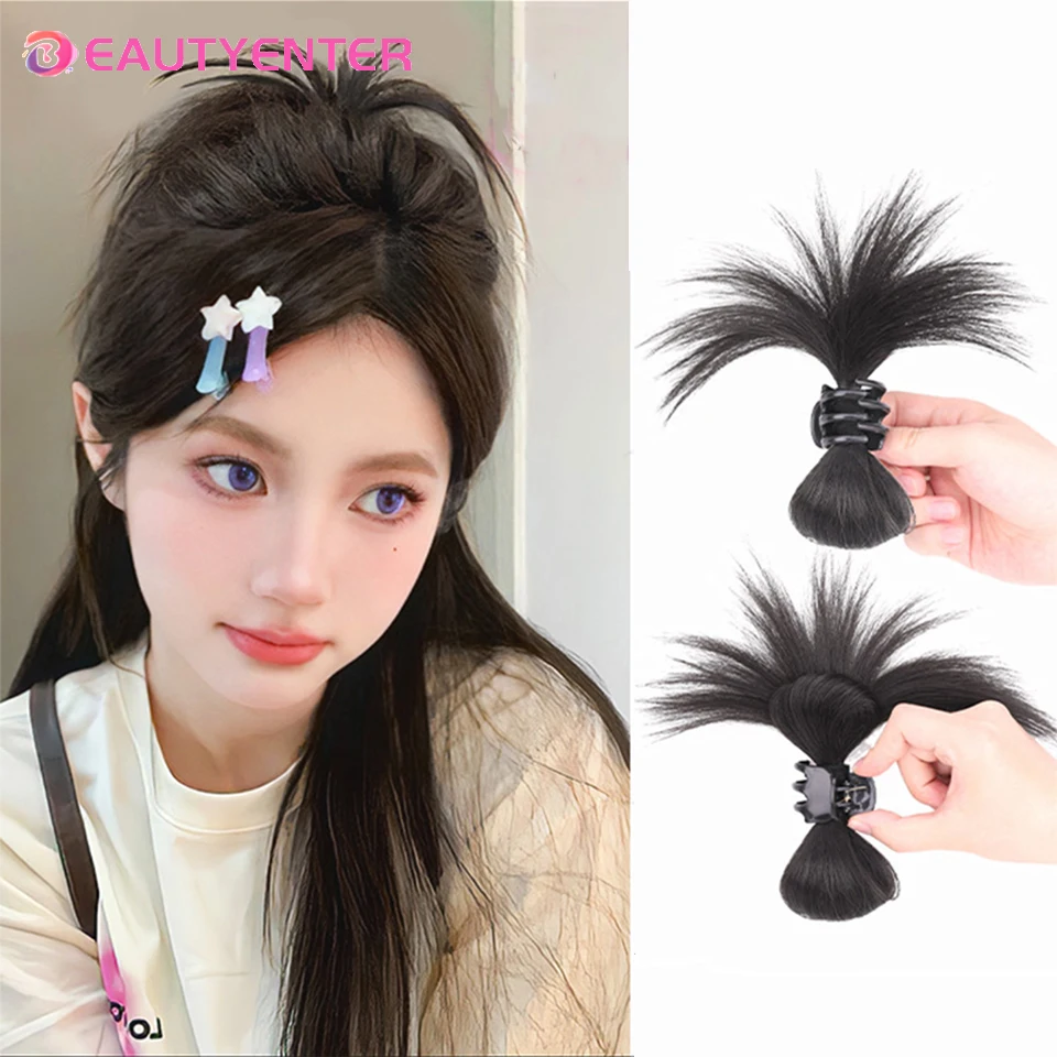 Synthetic Fake Hair Extension Straight Bun with Claw Updo Chicken feather shuttlecock head Hairpiece For Girl Women Chignons