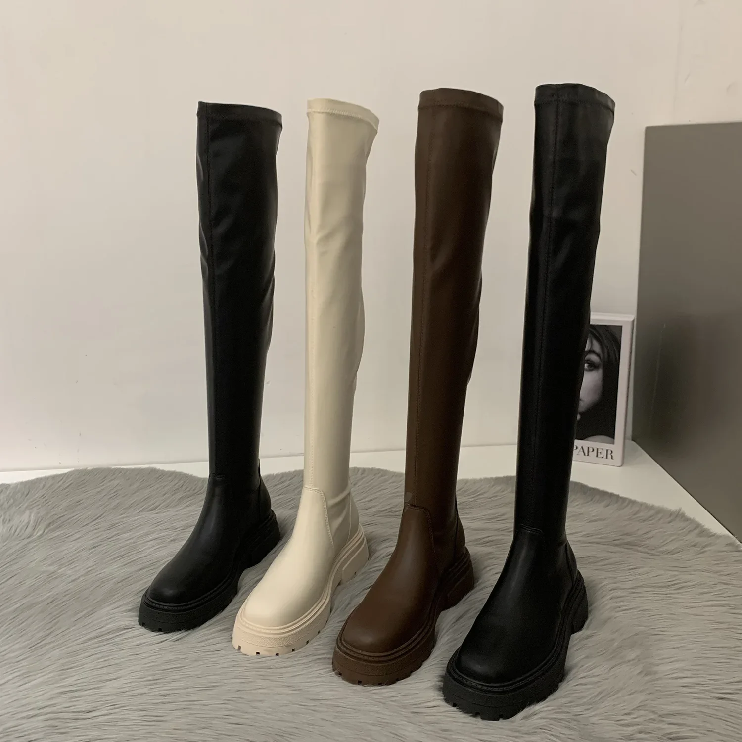 Overknee-Stiefel Frauen Oberschenkel hoher Stiefel dicker Boden 2023 Winter Damen über Knie Stiefel Plattform Ferse weibliche Schuhe klobigen Punk