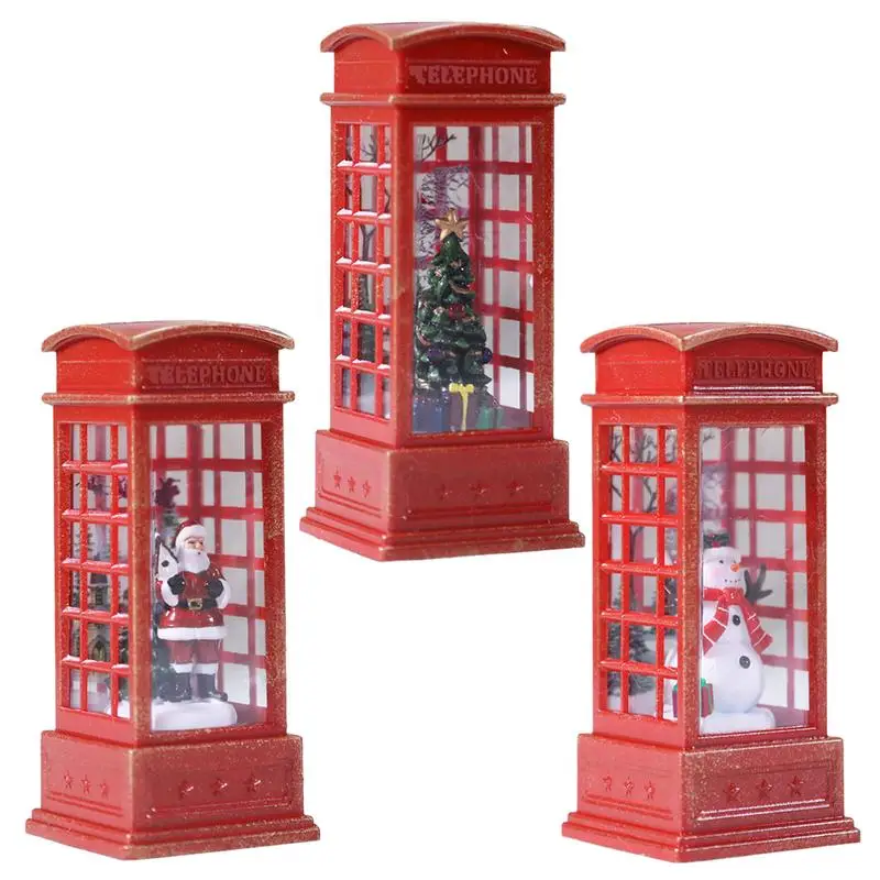 Christmas Red Vintage LuminousPhone Booth Lantern Christmas Tree Snowman Santa Claus Night Lamp ForTable Desk Dormitory Decor