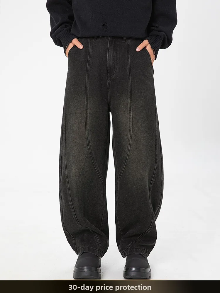 

Ретро-джинсы американского стиля с эффектом потертости, широкие, прямого кроя, повседневные, универсальные, свободные, из денима, для подростков, осенняя новинка