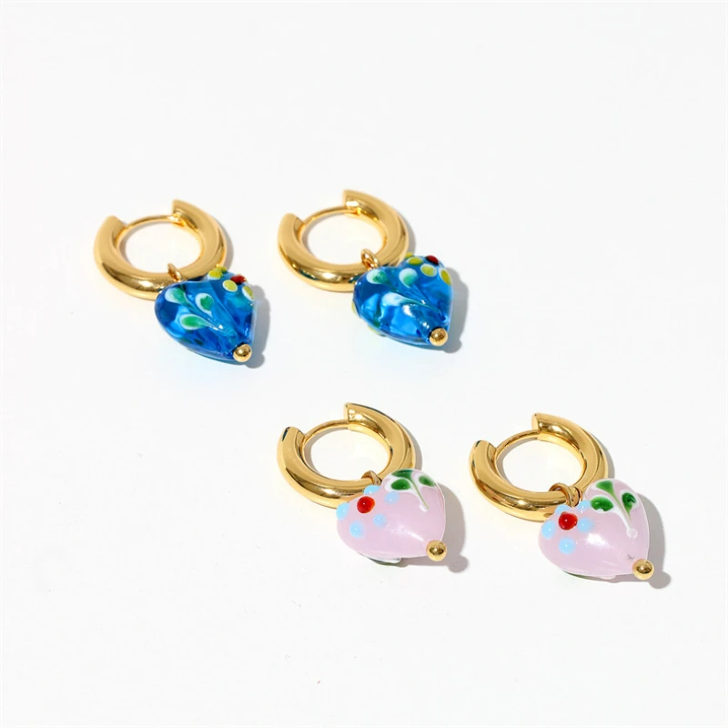 

Summer Hoops Romantic Love Shaped Gold Plated Hoop Earrings for Women Candy Color Coloured Glaze Heart Huggie Earrings Jewelry