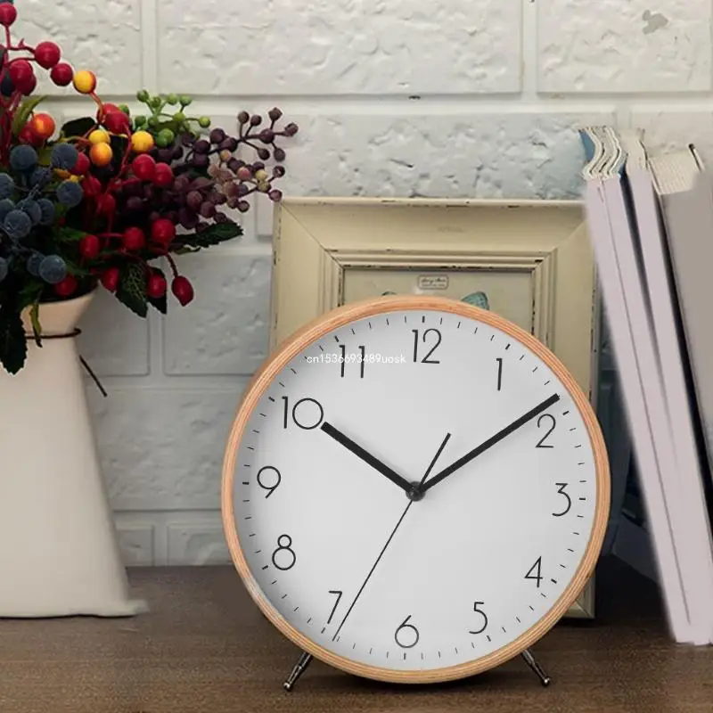 Modern Wooden Analog Desktops Clock Battery Operated Simple Wall Clock with Quiet Movement Decorative Tabletop Clock