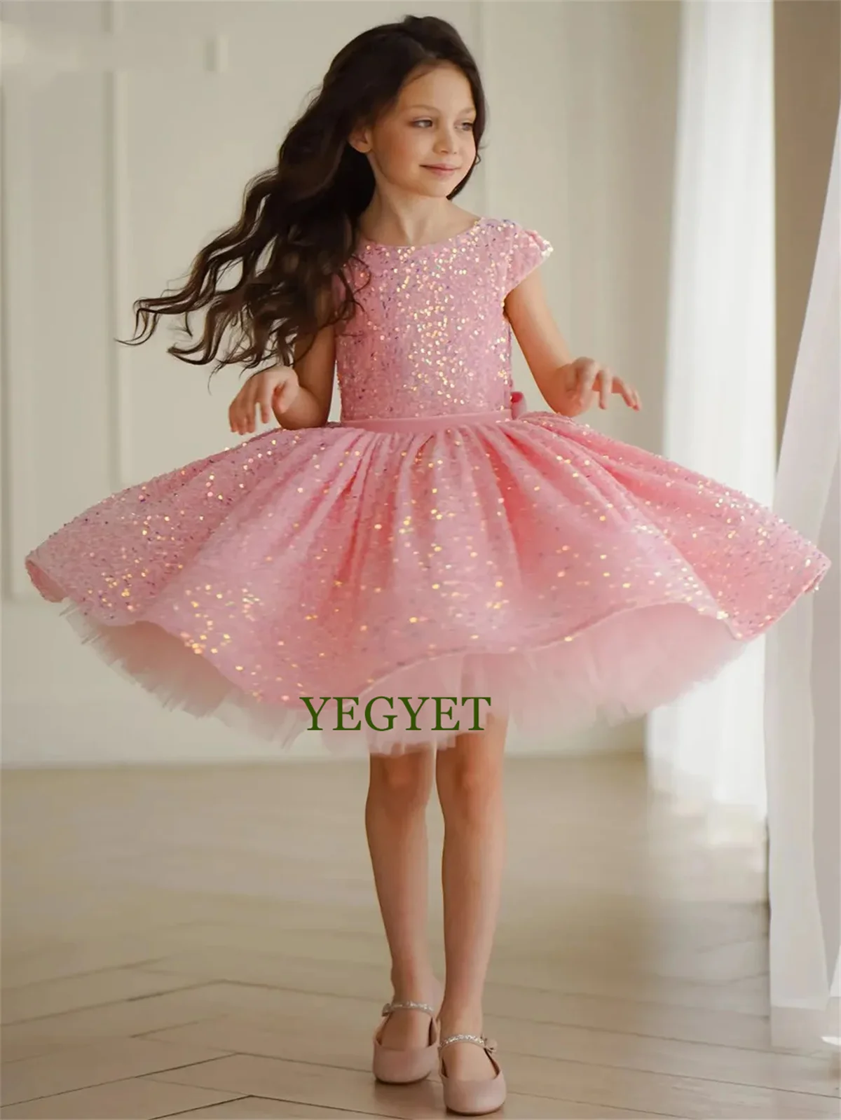 Vestito da ragazza di fiori di paillettes vestito rosa abiti da compleanno per ragazza gonfia vestito da ragazza di natale abito da bambino scintillante