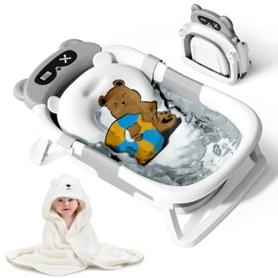 

Foldable Baby Bathtub for Newborn to Toddler 0-18 Months - Soft Towel Liner Grey Travel and Outdoor Use