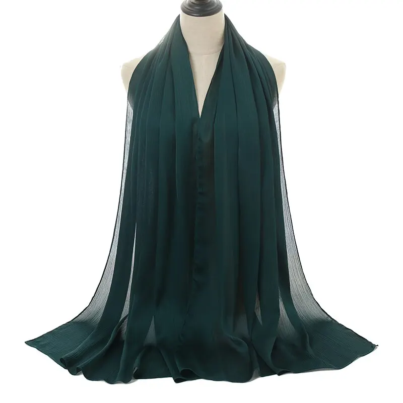 Plain Satin Silk Shawl Crinkle Chiffon Scarf For Women Muslim Hijab Solid Color Long Muffler Ladies Headband 180*70cm