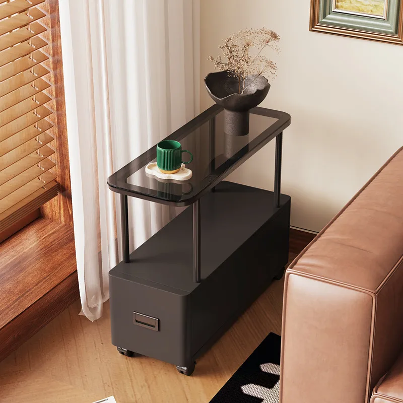 Extremely narrow sofa, small coffee table, sandwich storage cabinet, movable mini table, high-end bedside shelf