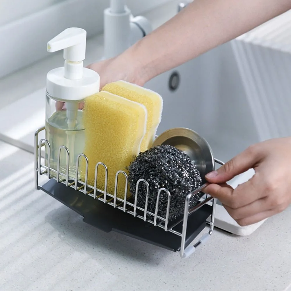 

Stainless Steel Dish Drying Rack Rust-proof with Drain Tray Kitchen Drain Rack Corrosion-resistant Ventilated Sink Sponge Rack