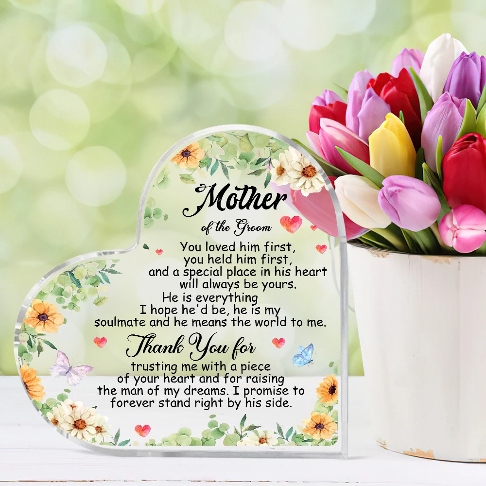Wedding Day Gifts for Mother in Law Acrylic Heart Keepsake Mother of The Groom Gifts from Bride Best Mother in Law Sign