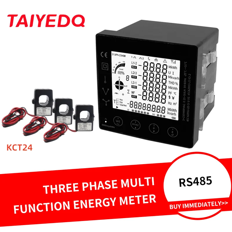 Painel de Alimentação Multifuncional Medidor de Energia Inteligente Trifásico Transformador de Corrente Conexão ct 96*96 mm Rs485 Modbus Pac5000