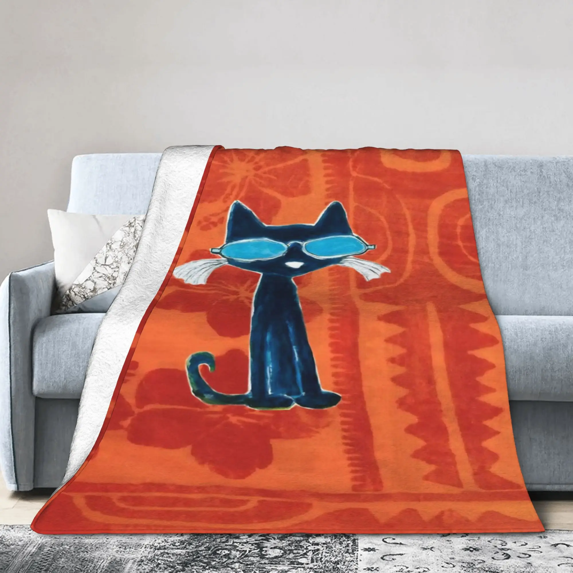 Cozy Pete The Cat Blanket Stuff Room Decorative  Throw Blanket Lightweight Flannel for Outdoor