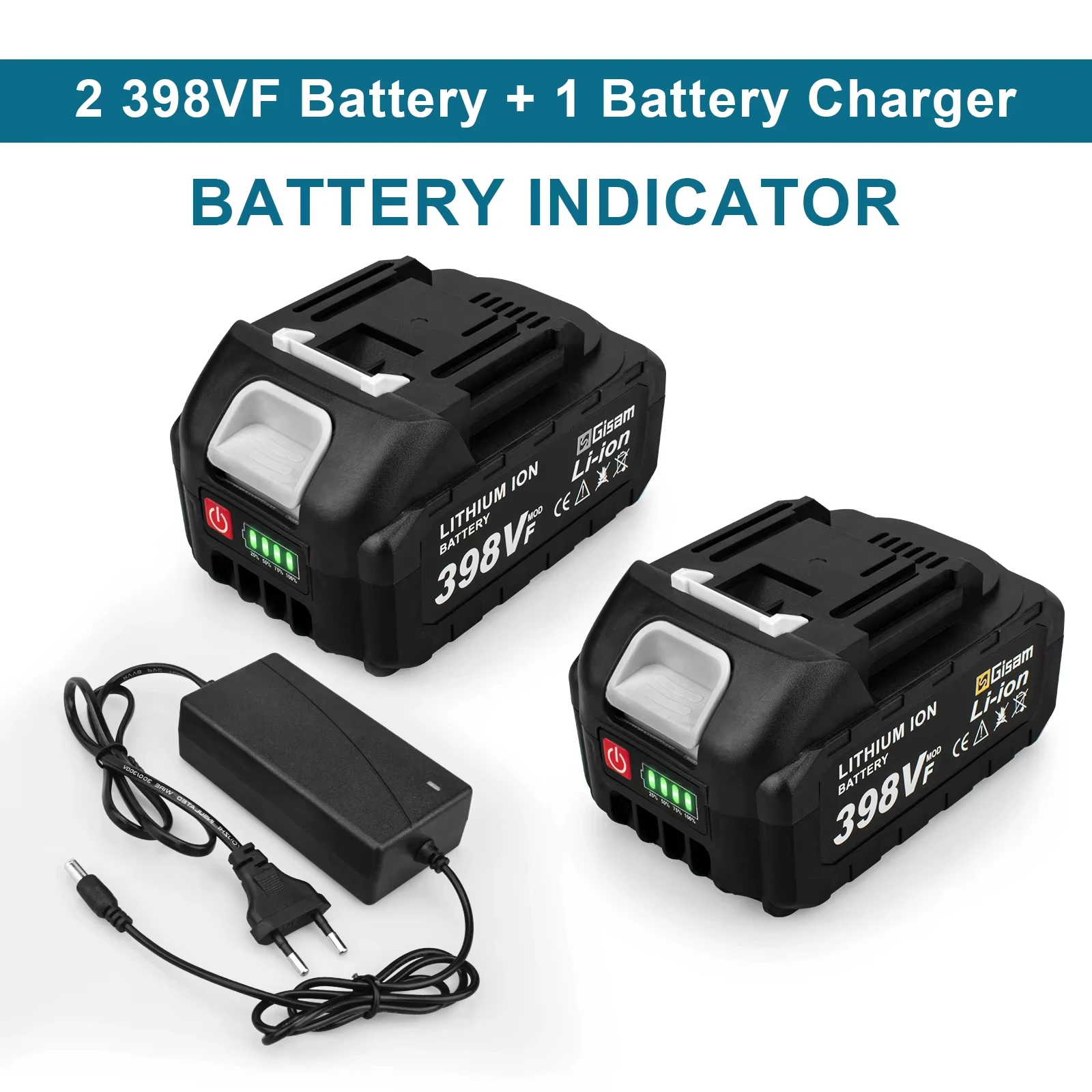 Akumulator Gisam 4.5Ah 4.0Ah 2.0Ah Litowo-jonowy 198VF 398VF 928VF Bateria Li-ion do akumulatorów Makita 18V (typ pin) 2x398VF - 1xładowarka wariant: Charger