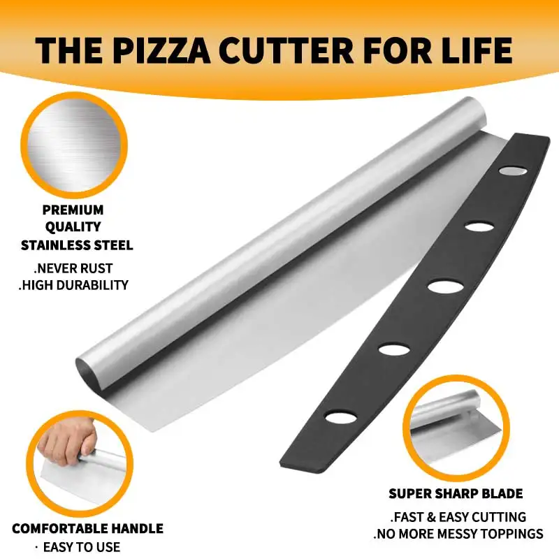 قاطعة البيتزا الفاخرة - شفرة حادة من الفولاذ المقاوم للصدأ ومقبض مريح. آمن للاستخدام في غسالة الأطباق للشرائح المثالية في كل مرة!