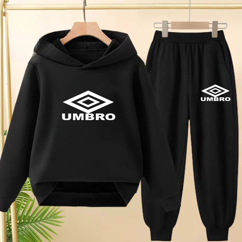 The Sports Hoodie Set Featuring Sports Pants and a Long Hoodie with Cartoon Pattern Prints Is Suitable for Children Aged 3 to 13