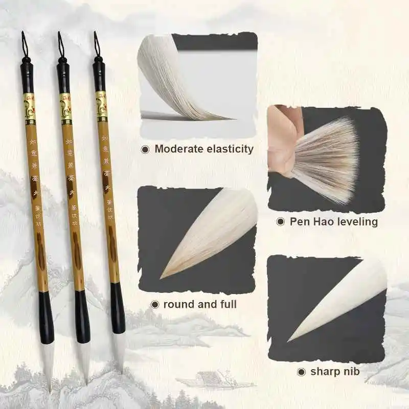 فرشاة كتابة صينية مكونة من 3 أحجام مع مسند قلم رف خشبي، مجموعة فرش الخط، فرش فنية كانجي للمبتدئين المحترفين #2