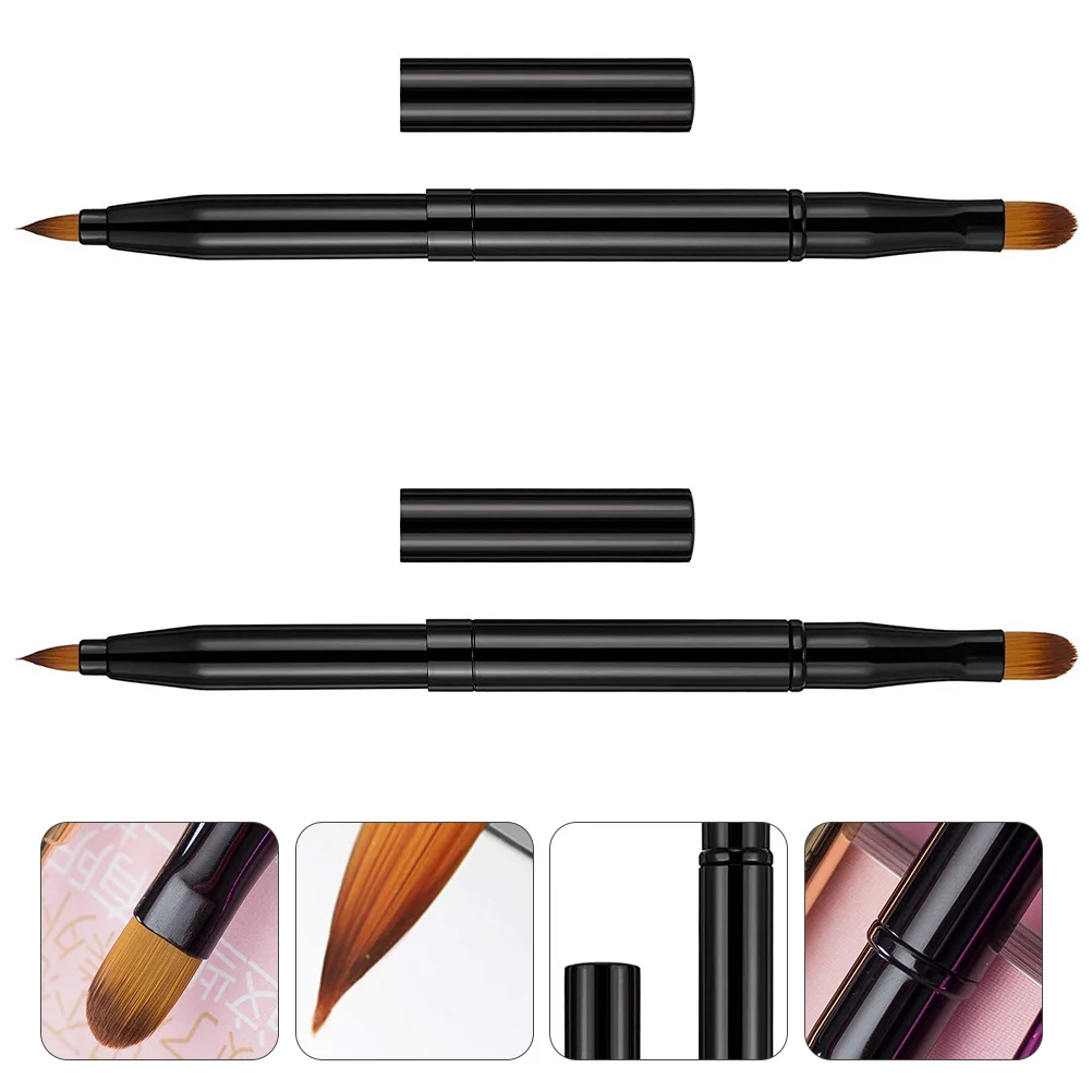 2-teiliger doppelköpfiger Make-up-Pinsel, einziehbares Dual-Purpose-Lippen-Eyeliner-Werkzeug, glatter Griff für den täglichen, professionellen Einsatz, tragbar