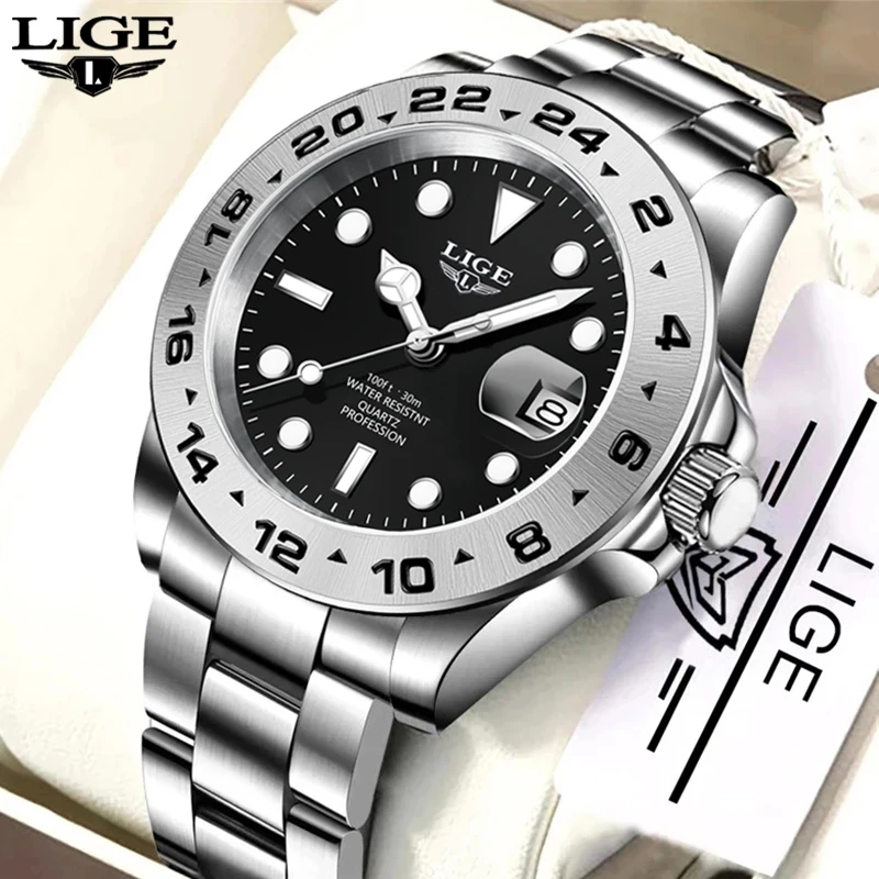 

LIGE Military Men's Quartz Wristwatch Round Stainless Steel Luminous Waterproof Watches For Men Fashion Big Dial Chronograph