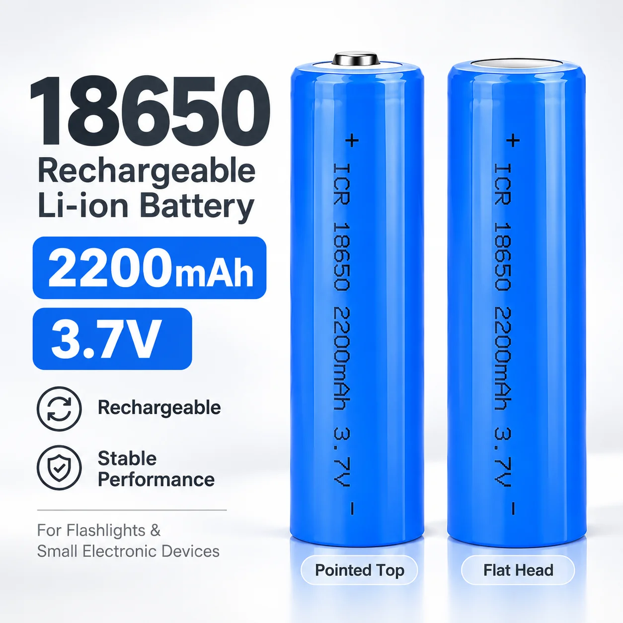 18650 3.7V 2200mAh Rechargeable Lithium Battery Cell for Flashlight, Laser Pointer, Remote Control, Electronic Toy Power Supply