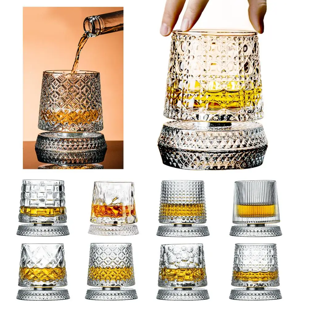 Rotating Whiskey Glass, Fashion Whiskey Glasses, Glassware for Bourbon, Gin, Vodka, Brandy for Cocktail Party Drinking Gift