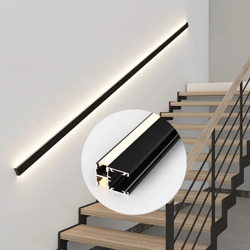 Up Down Luminous Stair Step Extrusion Aluminum Profile Indoor Gypsum Drywall Channel Linear Light Stairway Decor Bar Strip Lamp