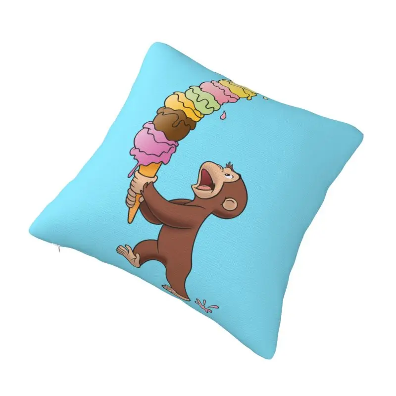 Juste de coussin de dessin animé personnalisé pour canapé, housse de coussin nordique, George le curieux, singe mangeant de la crème glacée