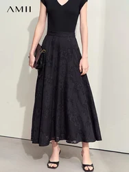 Amii Minimalism Skirts For Women 2024 Summer New Romantic Holiday Wind Floral Texture Loose Swing A-line Long Skirt 12452075